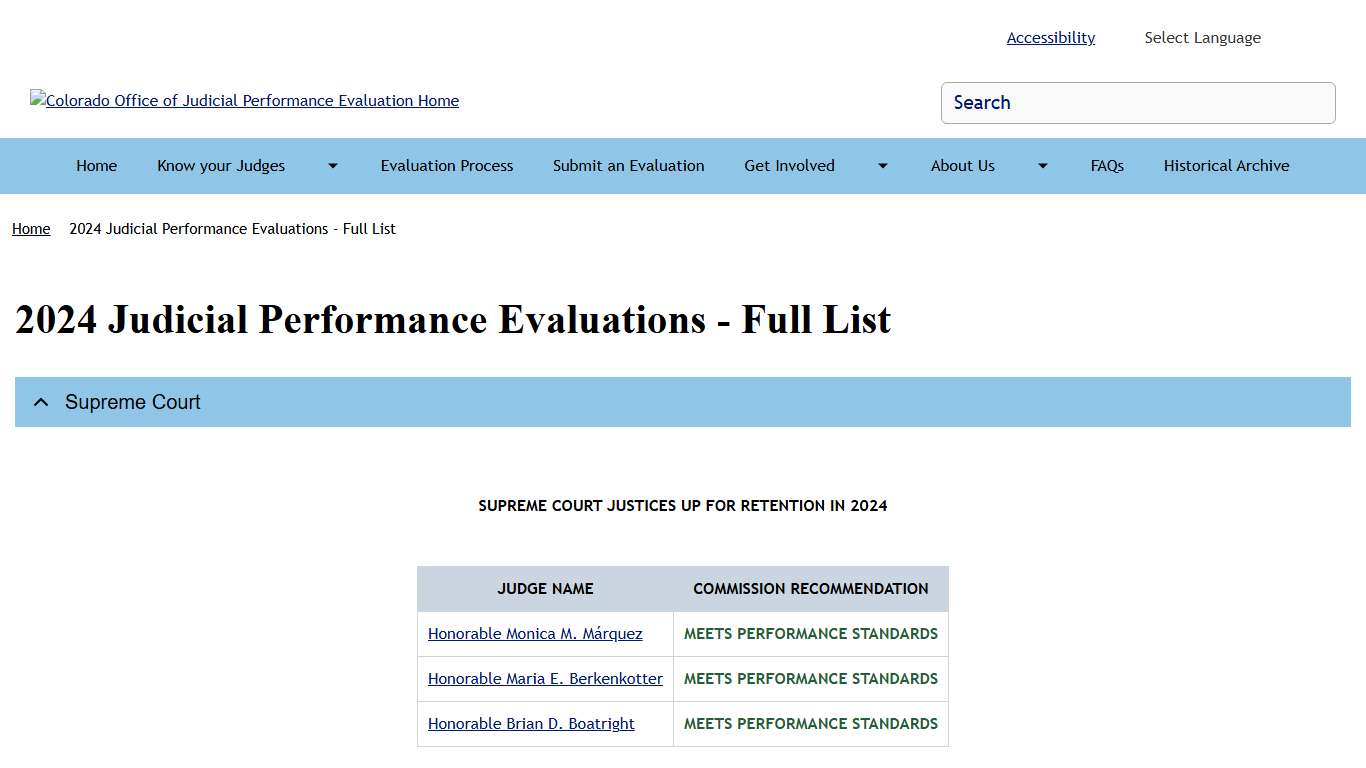 2024 Judicial Performance Evaluations - Full List Colorado Office of Judicial Performance Evaluation Home